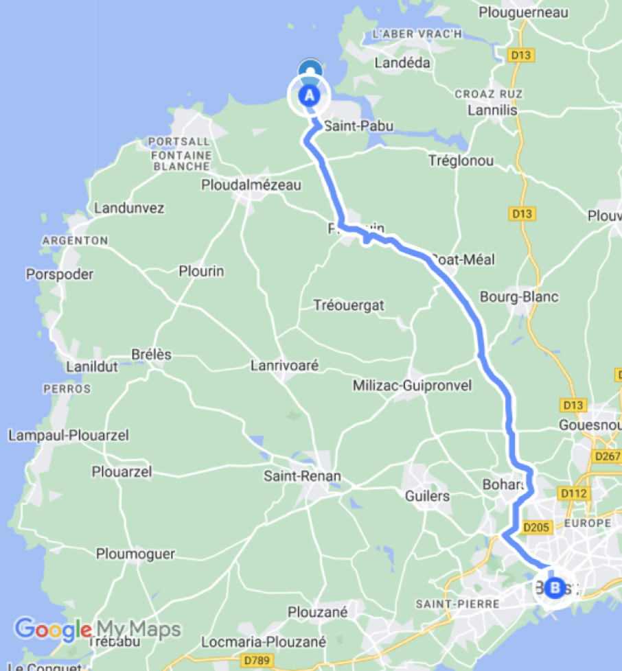 Itinéraire depuis Brest